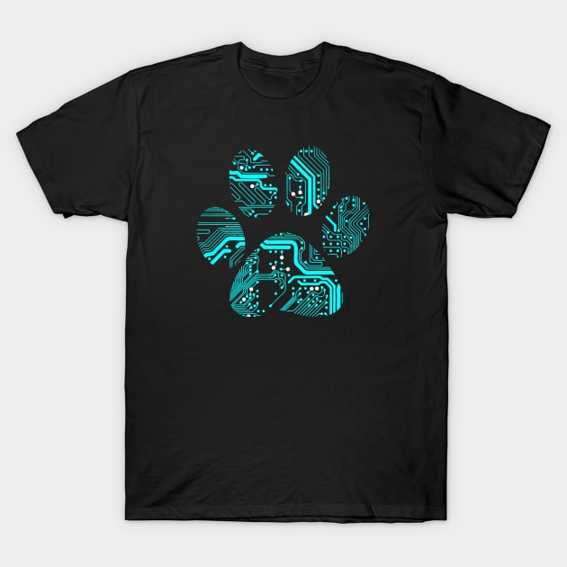 Cyber Pet Paw Blue T-Shirt by Muzehack